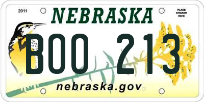NE license plate BOO213