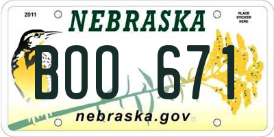 NE license plate BOO671