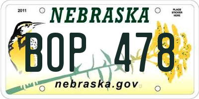 NE license plate BOP478
