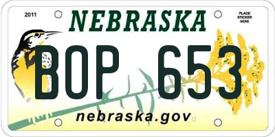 NE license plate BOP653