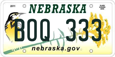NE license plate BOQ333