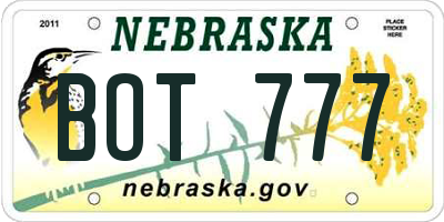 NE license plate BOT777