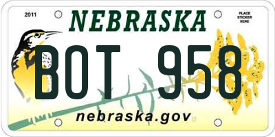 NE license plate BOT958