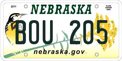 NE license plate BOU205