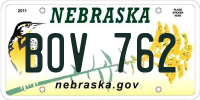 NE license plate BOV762