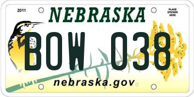 NE license plate BOW038