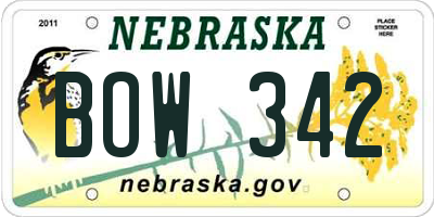 NE license plate BOW342