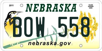NE license plate BOW558