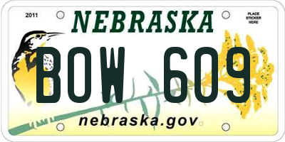 NE license plate BOW609