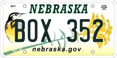 NE license plate BOX352