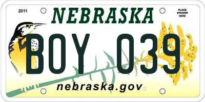 NE license plate BOY039
