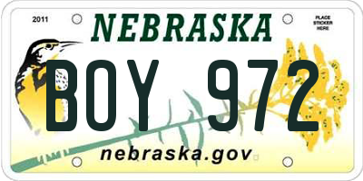 NE license plate BOY972