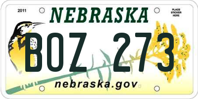 NE license plate BOZ273