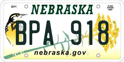NE license plate BPA918