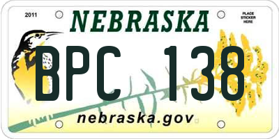 NE license plate BPC138