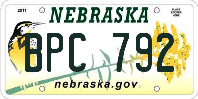 NE license plate BPC792