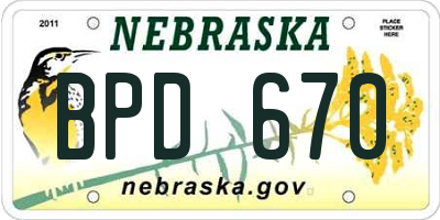 NE license plate BPD670