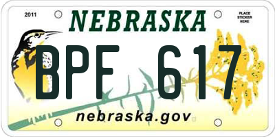 NE license plate BPF617