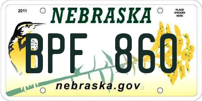 NE license plate BPF860