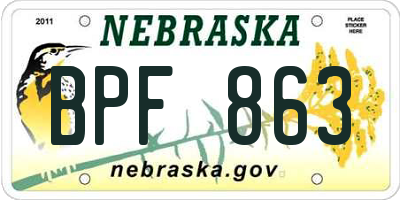 NE license plate BPF863