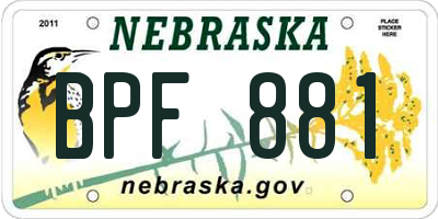 NE license plate BPF881