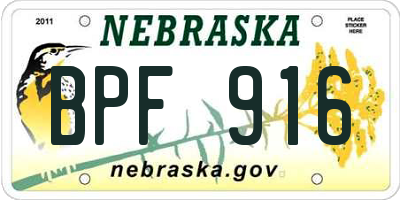 NE license plate BPF916