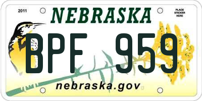 NE license plate BPF959