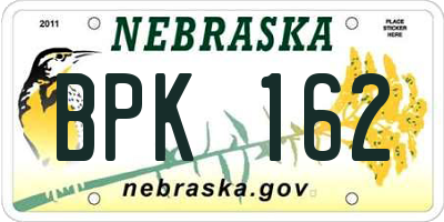 NE license plate BPK162