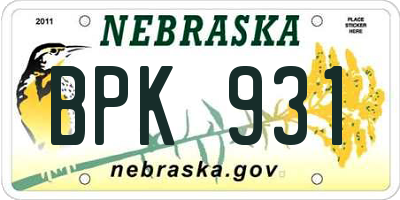 NE license plate BPK931