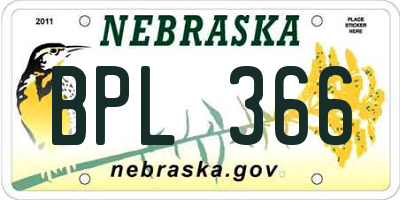 NE license plate BPL366