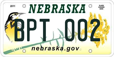 NE license plate BPT002
