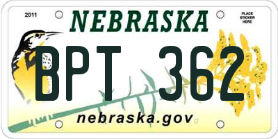 NE license plate BPT362