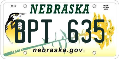 NE license plate BPT635