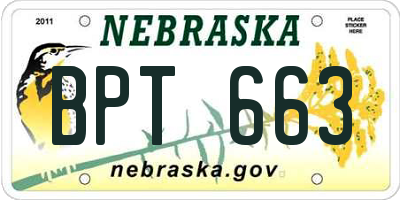 NE license plate BPT663