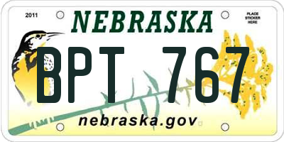 NE license plate BPT767