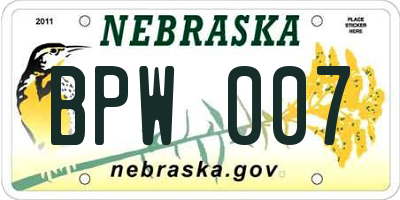 NE license plate BPW007