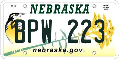 NE license plate BPW223