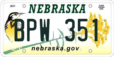 NE license plate BPW351