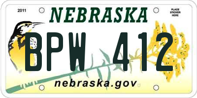 NE license plate BPW412