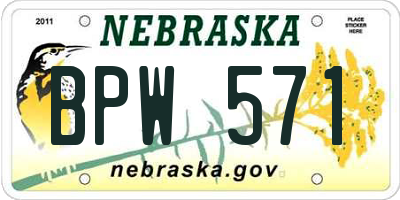 NE license plate BPW571