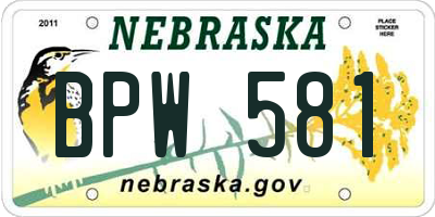 NE license plate BPW581
