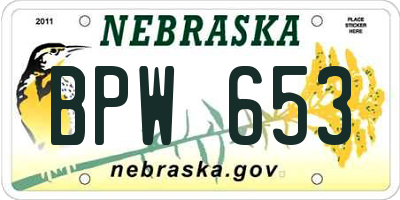 NE license plate BPW653