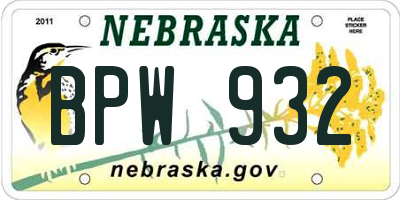 NE license plate BPW932