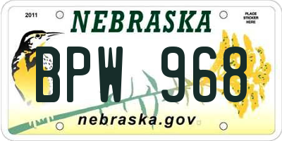 NE license plate BPW968
