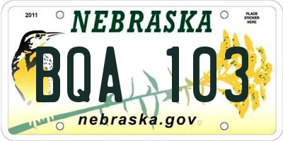 NE license plate BQA103