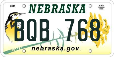 NE license plate BQB768