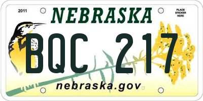 NE license plate BQC217