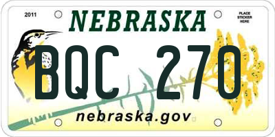NE license plate BQC270