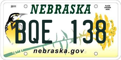 NE license plate BQE138