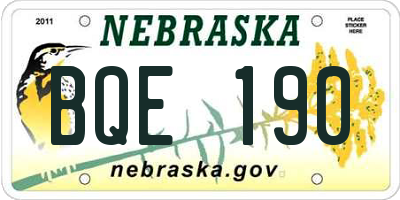 NE license plate BQE190